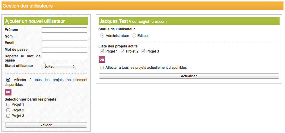 OH CRM Utilisateur